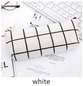 Gestreepte Rooster Briefpapier Canvas Etui School Potlood Tas Eenvoudige Pencilcase Kantoorbenodigdheden Pen Tas Voor Studenten wit 1stk