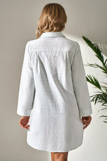 Gestreepte Shirtjurk Casual Strandkleding Wit