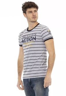 Gestreepte T-shirt met ronde hals en korte mouwen Lichtgrijs