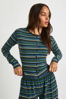 Gestreepte Top Met Doorlopende Knoopjes En Lange Mouwen, Green - 44