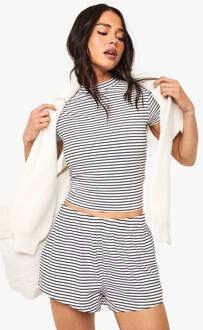 Gestreepte Top Met Kapmouwen, Blackwhite - 40