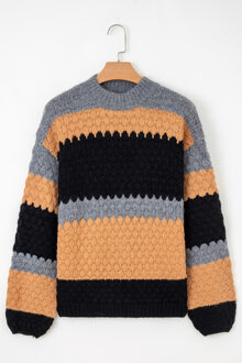 Gestreepte Trui Knit Sweater - maat L Grijs