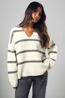 Gestreepte Trui Met Polokraag, Cream - S