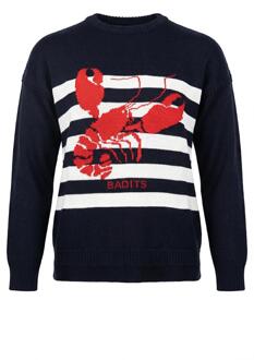 Gestreepte trui met print Sol  donkerblauw - S,M,L,