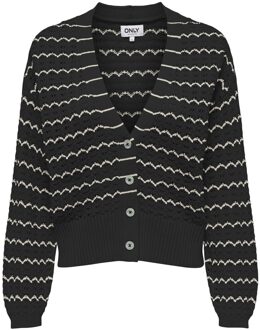 Gestreepte V-Hals Cardigan Only , Black , Dames - S,Xs