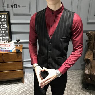 Gestreepte Vest Mannen Business Casual Pak Vest Mannen Formele Taille Jas Werk Mens Classic Vest Trouwjurk Korte Gilet Mout aziatisch L(50-60kg)