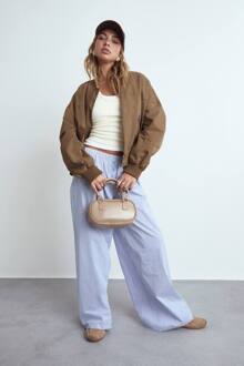 Gestreepte Wijde Pijpenbroeken Met Knoopdetails, Blue - 34