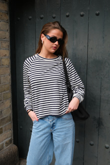 Gestripte normale pasvorm met lange mouwen - Blauw - maat