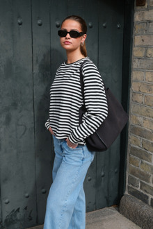 Gestripte normale pasvorm met lange mouwen - Zwart