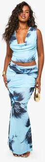 Gestructureerd Mesh Geraffineerde Overlay Maxi-Rok, Blue - 34