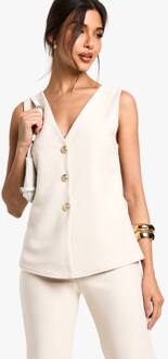Gestructureerd Tank Met Knoopsluiting, V-Hals En Lange Snit, Cream - 36