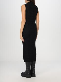 Gestructureerde Brei Midi Jurk Zwart