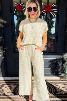 Gestructureerde Brei Wijdpijpmuts Set Ivoor