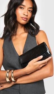 Gestructureerde Getextureerde Clutchtas & Ketting, Black - ONE SIZE