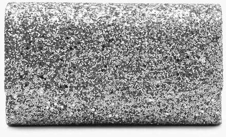 Gestructureerde Glitter Envelop Clutch Tas Met Keten, Silver - ÉÉN MAAT