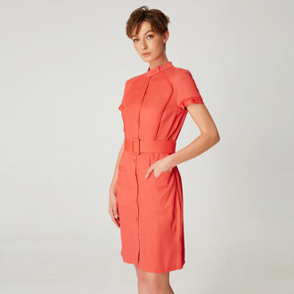 Gestructureerde korte shirt-jurk - maat XS Koraal