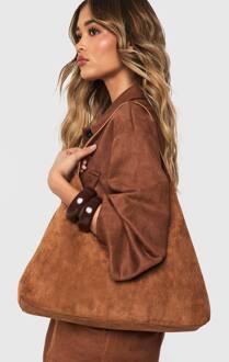 Gestructureerde Nepsuède Tote Bag, Tan - ONE SIZE