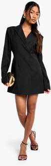 Gestructureerde Oversized Wrap Blazer Jurk, Black - 42