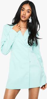Gestructureerde Oversized Wrap-Over Blazer Jurk, Mint - 44