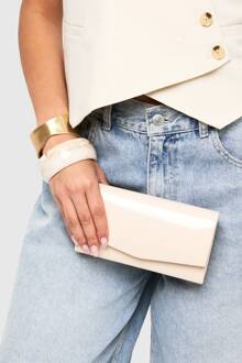 Gestructureerde Patent Clutch En Ketting, Taupe - ONE SIZE
