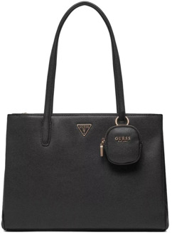 Gestructureerde PU Leren Shopper - Power Play Guess , Black , Dames - ONE Size