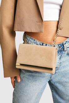 Gestructureerde Suedette Clutch Bag En Ketting, Taupe - ONE SIZE