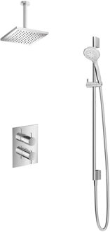 Get Together IBS2AGN inbouwdouche met 3s handdouche, 15cm plafondbuis, vierkante hoofddouche en glijstang geborsteld nikkel