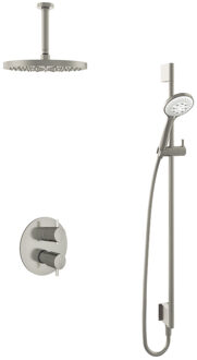 Get Together IBS2RAGN inbouwdouche met 3s handdouche, 15cm plafondbuis, 30cm hoofddouche en glijstang geborsteld nikkel