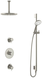 Get Together IBS2RGN inbouwdouche met 3s handdouche, 15cm plafondbuis, 25cm hoofddouche en glijstang geborsteld nikkel