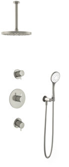 Get Together IBS2RGN inbouwdouche met 3s handdouche, 30cm plafondbuis en 25cm hoofddouche geborsteld nikkel