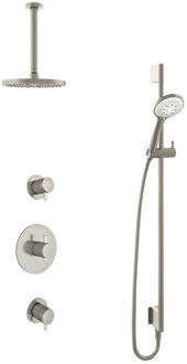 Get Together IBS2RGN inbouwdouche met 3s handdouche, 30cm plafondbuis en glijstang geborsteld nikkel