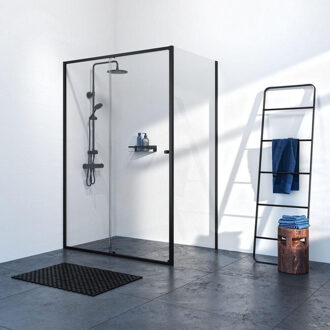 get wet Contour schuifdeur met zijwand 120x90 cm, 200 cm hoog, zwart, 6 mm helder veiligheidsglas