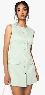 Getailleerde Button-Down Mini-Jurk Met Ingesnoerde Taille, Mint - 38