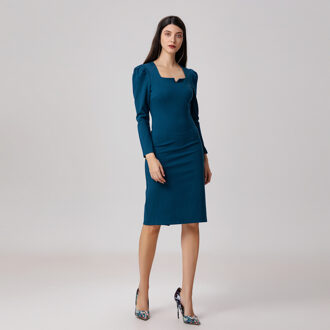 Getailleerde jurk met pofmouwen Blauw