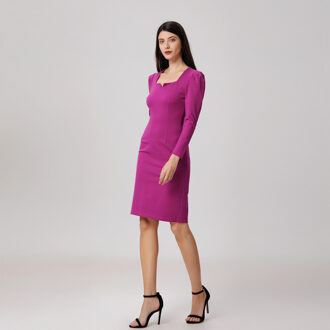 Getailleerde jurk met pofmouwen Fuchsia - L