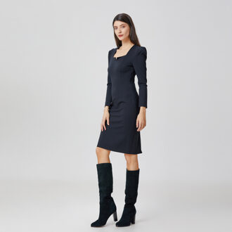 Getailleerde jurk met pofmouwen Zwart - XS