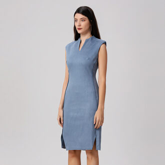 Getailleerde jurk met V-hals Blauw - L