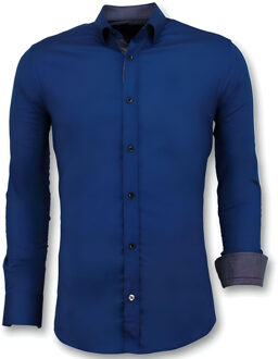 Getailleerde Overhemden Mannen - Blanco Blouse - 3041 - Blauw - Maten: XXXL