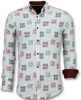 Getailleerde Overhemden Mannen - Bloemen Blouse Heren - 3012 - Wit - Maten: XL