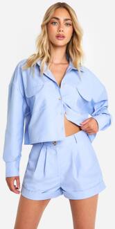 Getailleerde Shorts Met Geplooide Details En Omgeslagen Zoom, Baby Blue - 34