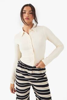 Getailleerde Top Met Kraag En Knoopdoorloop, Cream - XL