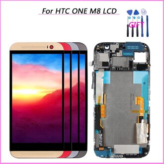 Getest Voor HTC Een M8 Lcd Touch Screen Digitizer Vervangende Onderdelen Met frame Voor HTC M8 Lcd-scherm 831C met goud kader 1SIM