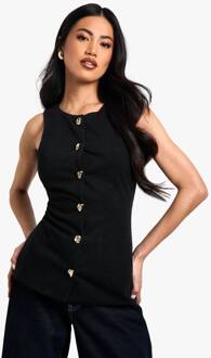 Getextureerd Longline-Tank Met Knoopsluiting, Black - 34