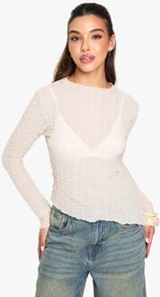 Getextureerde Asymmetrische Zoom Top Met Lange Mouwen, Cream - 34