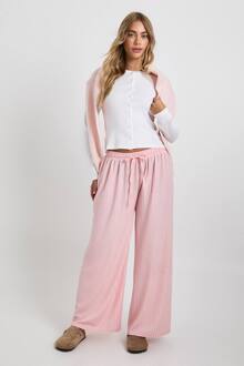 Getextureerde Broek Met Wijde Pijpen, Pink - M/L