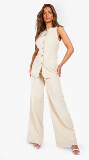 Getextureerde Broek Met Wijde Pijpen, Sand - 38