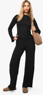 Getextureerde Top Met Lange Mouwen En Lettuce Zoom & Broek Set, Black - 38
