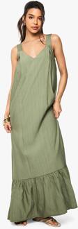 Getextureerde Trapeze Linnen-Look Kolom Maxi-Jurk, Khaki - 38