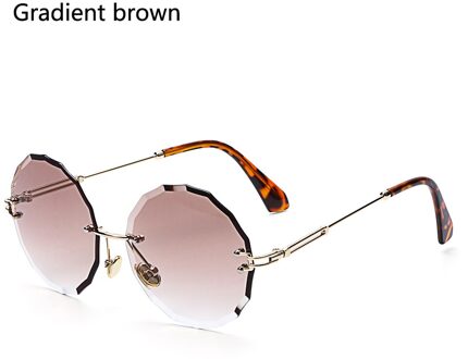 Getinte Frameloze Brillen Ronde-Vorm Diamant Snijden Randloze Zonnebril Vrouwen Mannen Outdoor UV400 Bescherming Bril Gradient bruin