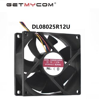 Getmycom Originele DL08025R12U 8025 80Mm X 80Mm X 25Mm Hydraulische Lager Pwm Cooler Cooling Fan 12V 0.50A 4 Draad 4Pin Connector